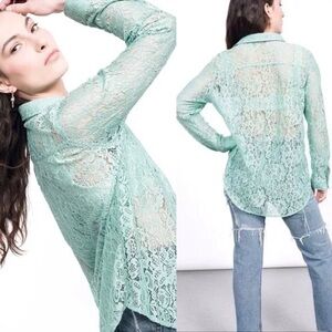 NWT Wildfang Empower Floral Lace Button Up Shirt